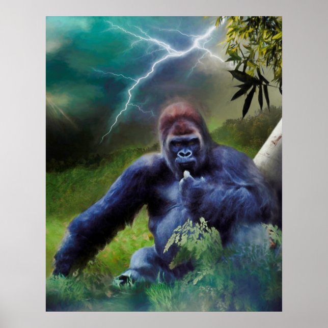 POSTER SILVERBACK GORILLA JUNGLE ÉCLAIRAGE (Devant)