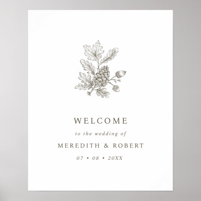 Poster Simple Acorn & Pinecone Fall Wedding Welcome (Devant)