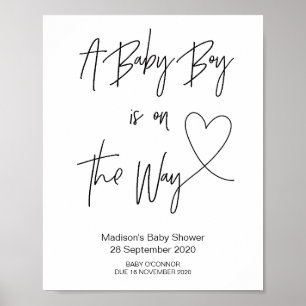 Poster Simple Baby Boy Baby Shower Sign with Heart