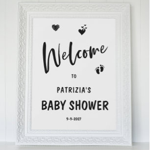 Poster Simple Baby shower d'accueil noir et blanc