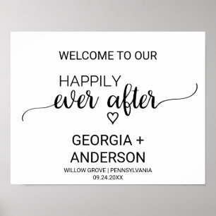 Poster Simple Black Calligraphy Happily Ever After Sign