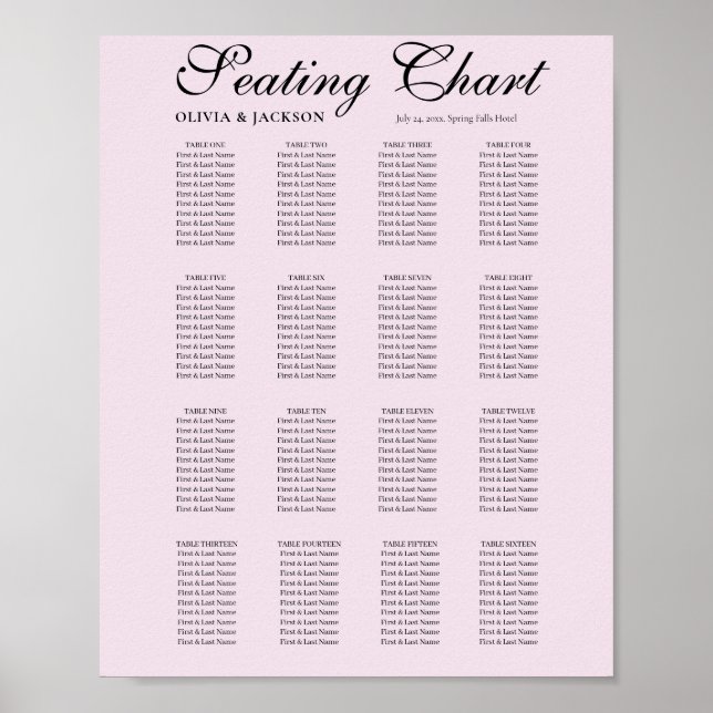 Poster Simple Blush Pink Wedding Seating Chart (Devant)