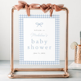 Poster Simple Dusty Blue En vichy Boys Baby shower Bienve