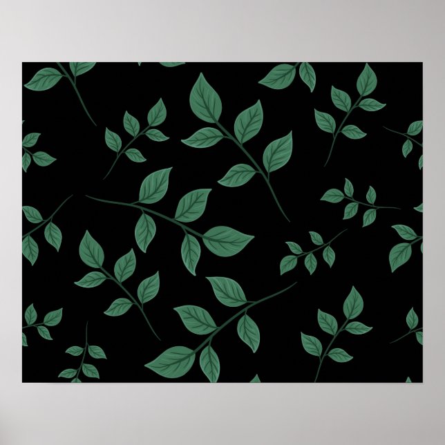 Poster Simple Elegant Botanique Vert Feuille Motif | (Devant)