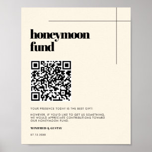 Poster Simple élégant & chic Honeymoon fund Code QR