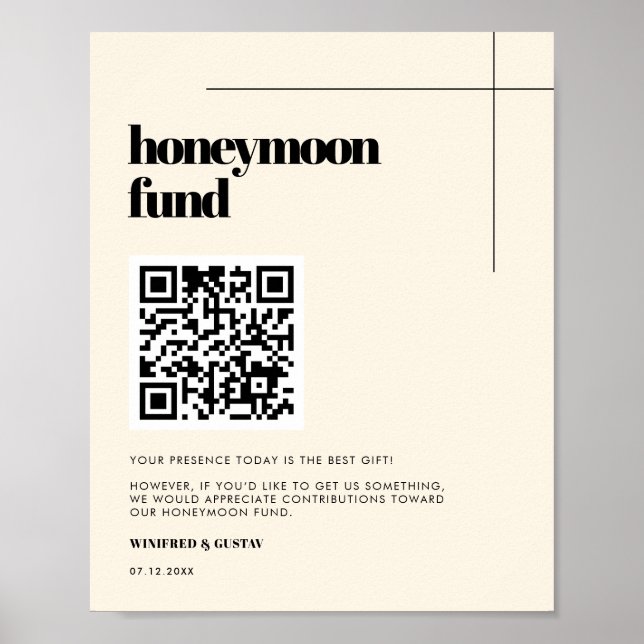 Poster Simple élégant & chic Honeymoon fund Code QR (Devant)
