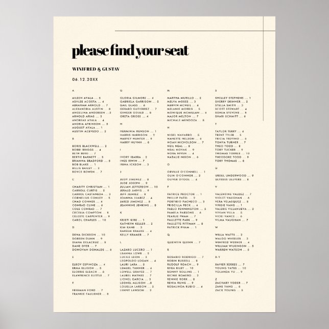 Poster Simple, élégant et chic, organigramme alphabétique (Devant)
