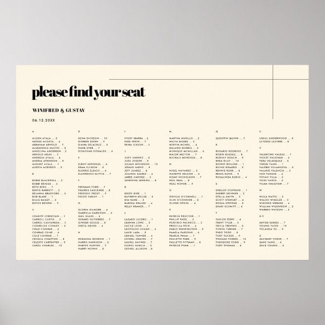 Poster Simple, élégant et chic, organigramme alphabétique (Devant)