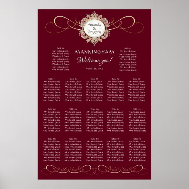 Poster Simple Elegant Gold Swirl Black Mariage assis Po (Devant)
