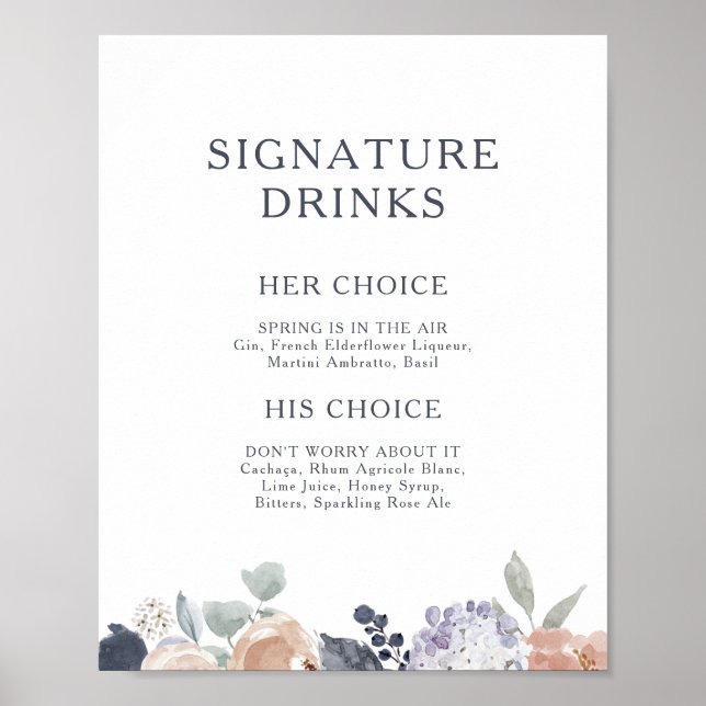 Poster Simple enseigne de boissons florales rustiques (Devant)