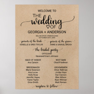 Poster Simple Faux Kraft Calligraphy Wedding Programme