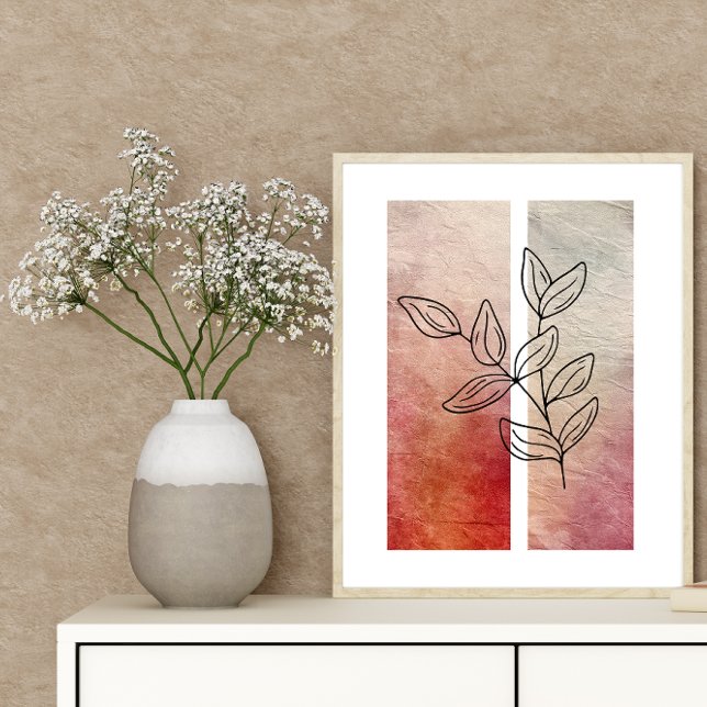 Poster Simple Feuille Art Outline Vibrant Arrière - plan  (Créateur téléchargé)