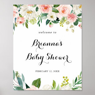 Poster Simple Floral Green Foliage Baby Shower Welcome