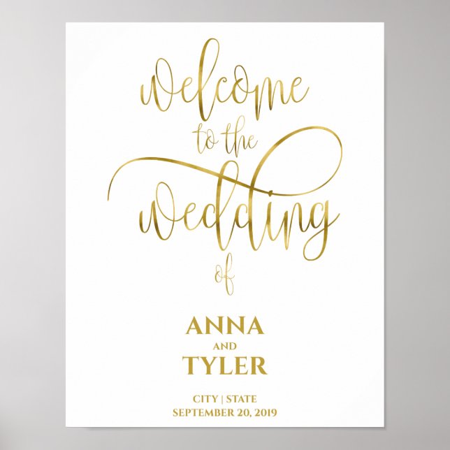 Poster Simple Gold Foil Bienvenue au calligraphe Mariage (Devant)