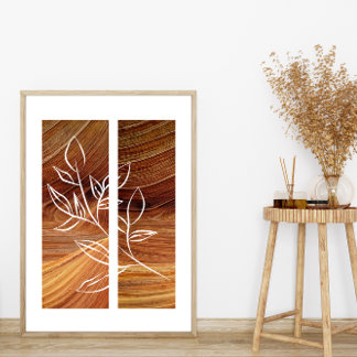 Poster Simple Line Art Leaf Outline Rich Wood Arrière - p