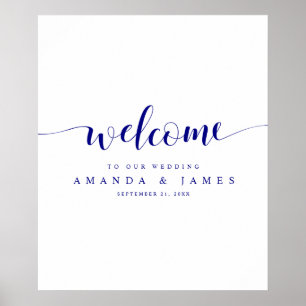 Poster Simple Modern Navy Blue Script Mariage Bienvenue
