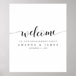 Poster Simple moderne Black White Engagement Party Bienve