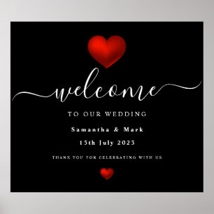 Poster Simple moderne Red Heart Mariage noir