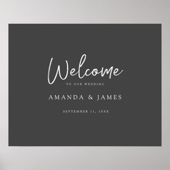 Poster Simple moderne Scriphe Gris & Blanc Mariage Bienve (Devant)