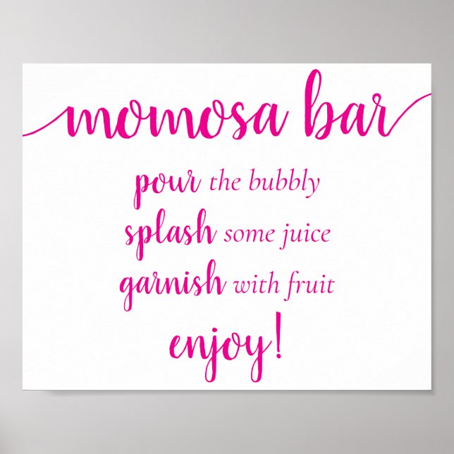 Poster Simple Momosa Bar | Hot Pink - Tout événement Sign (Devant)