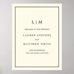 Poster Simple Monogramme Ivoire Élégant Bienvenue Mariage