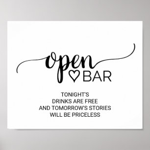 Poster Simple Noir Calligraphie Open Bar Sign