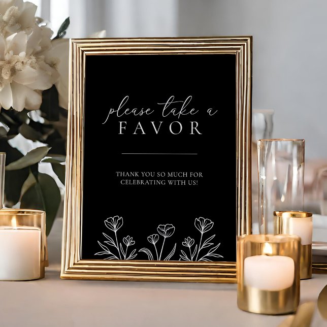 Poster Simple Noir Moderne Mariage Floral Faveur Signal (Créateur téléchargé)