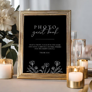Poster Simple Noir moderne Mariage photo Signet du livre 