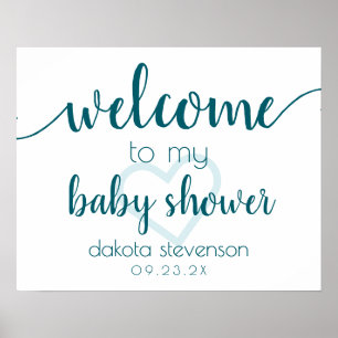 Poster Simple Party Welcome   Teal Aqua Heart Customized