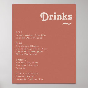 Poster Simple Retro Old Rose Wedding Drinks Menu Sign