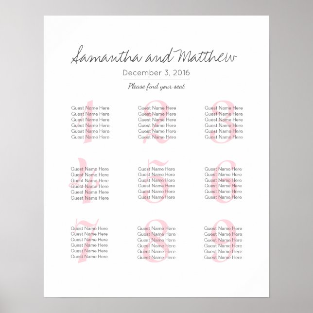 Poster Simple romantique - Mariage Blush - moins de table (Devant)