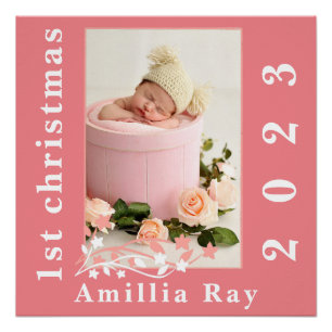 Poster Simple rose douce bébé fille Photo 1er noël
