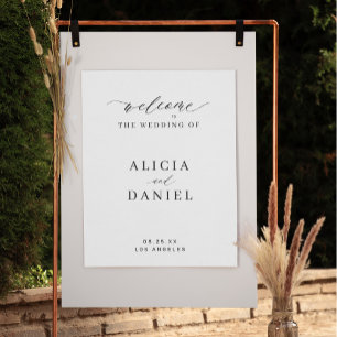 Poster Simple script élégant blanc mariage signe d'accuei