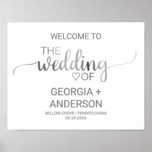 Poster Simple Silver Foil Calligraphy Wedding Welcome