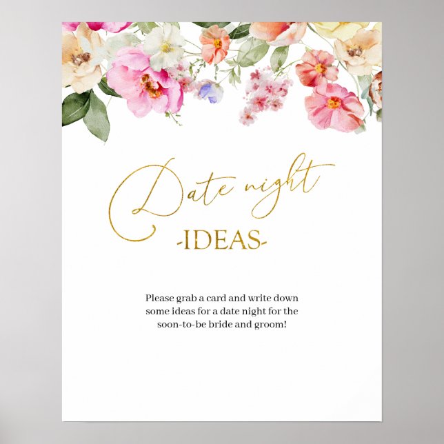 Poster Simple Spring Floral Date Night Idea Game Sign (Devant)