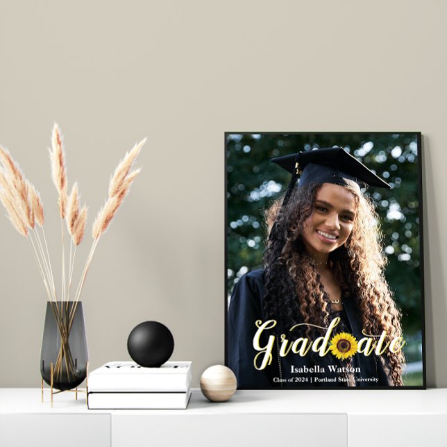 Poster Simple Sunflower Script Graduation Photo (Simple Sunflower Script Graduation Photo Poster)