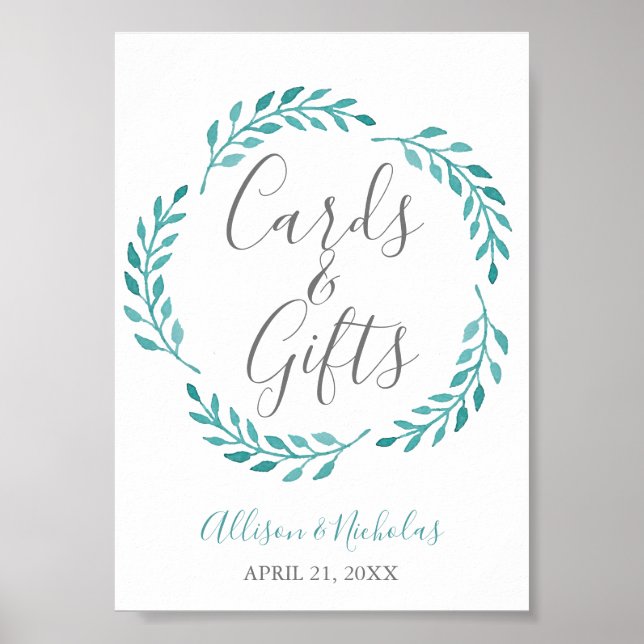 Poster Simple Turquoise Aquarelle Cartes Botaniques Table (Devant)