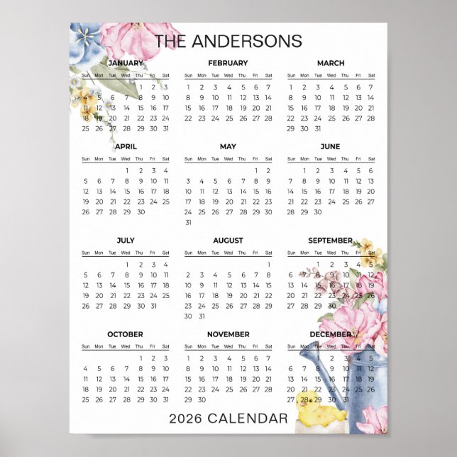 Poster Simple Yet Elegant Floral 2026 Calendar  |  (Devant)