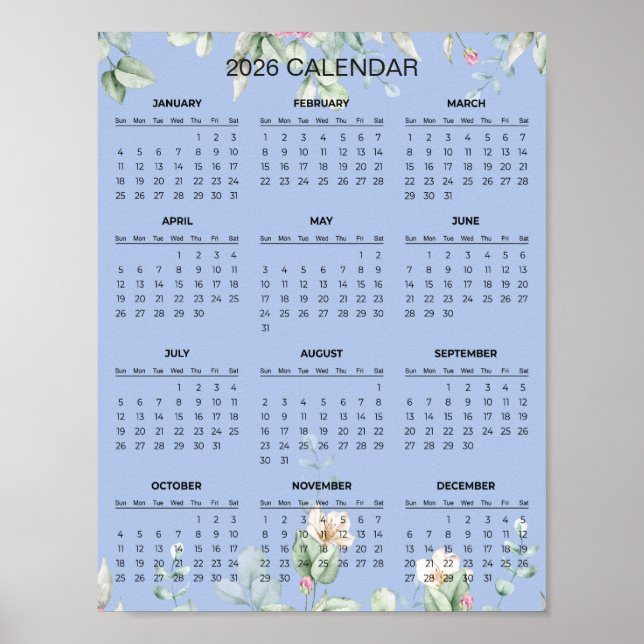 Poster Simple Yet Elegant Floral 2026 Calendar  |  (Devant)