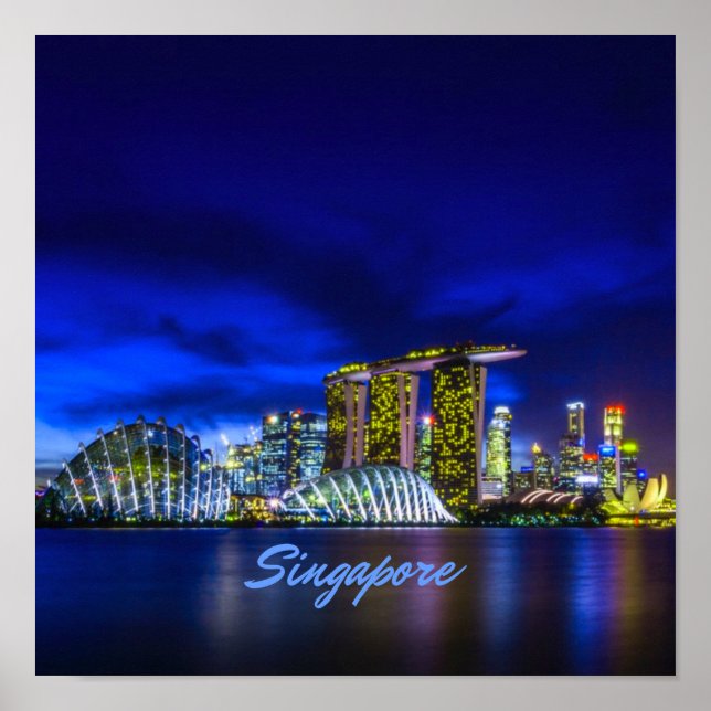 Poster Singapore City Skyline La Nuit (Devant)
