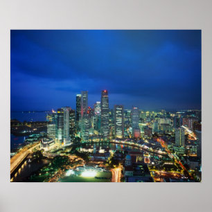 Poster Singapore Skyline la nuit, Singapour