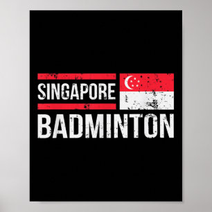 Poster Singapour Badminton Drapeau Raquette Sport Birdie 