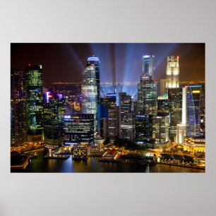 Poster Singapour centre-ville la nuit