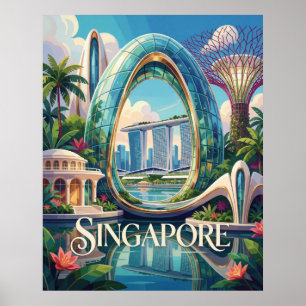 Poster Singapour Marina Bay Ville Tropicale Futuriste