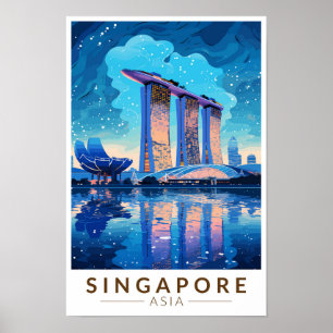 Poster Singapour Marina Bay Voyage de Nuit Art Vintage