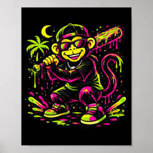 Poster Singe Animaux Drôles Baseball Drip Enfants Jeunes