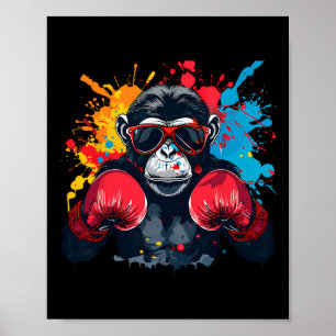 Poster Singe boxeur avec gants de boxe Kickboxing Drôle B