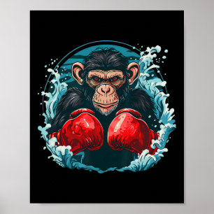 Poster Singe boxeur avec gants de boxe Kickboxing Drôle B