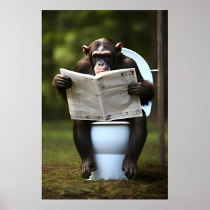 Poster Singe de salle de bain drôle imprimé Chimpanzé lis