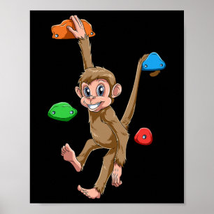 Poster Singe drôle de bloc et d'escalade de rocher 